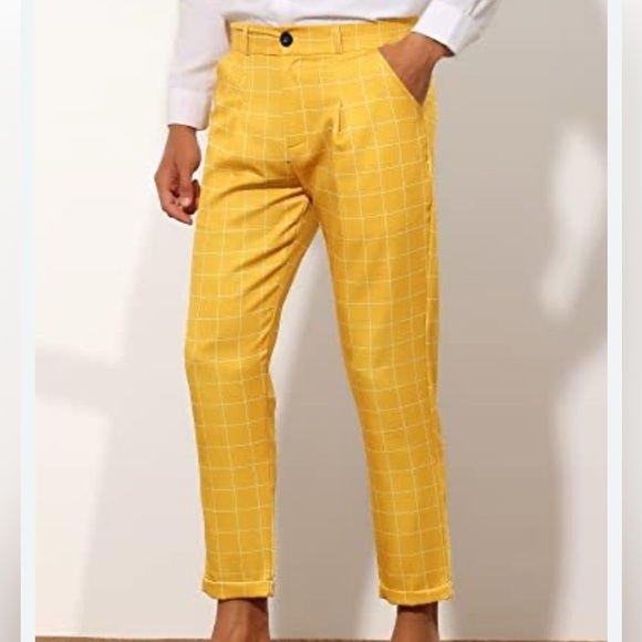 Lars Amadeus Men's Plaid Cropped Ankle Length Business Golf Trousers Sz 36 - Picture 1 of 15